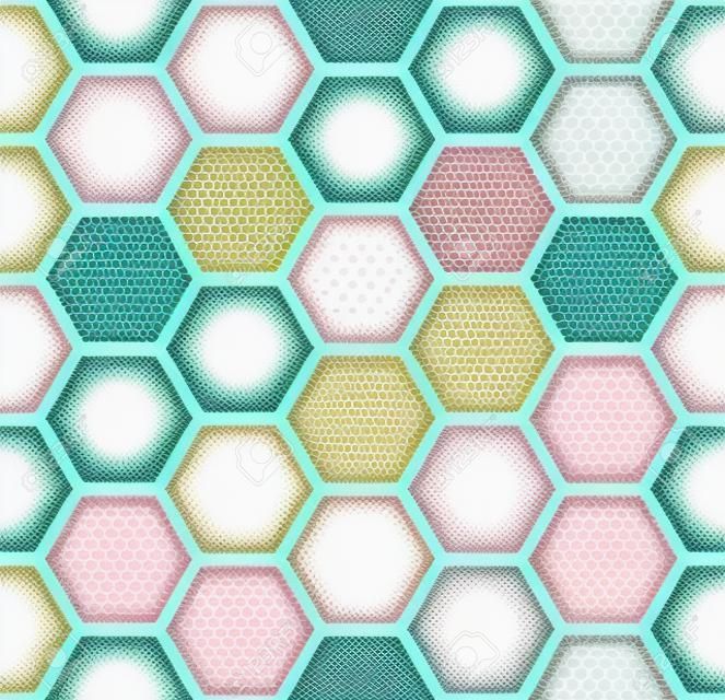 Geometrisches nahtloses wiederholendes Muster mit Hexagonformen in den Pastellfarben.