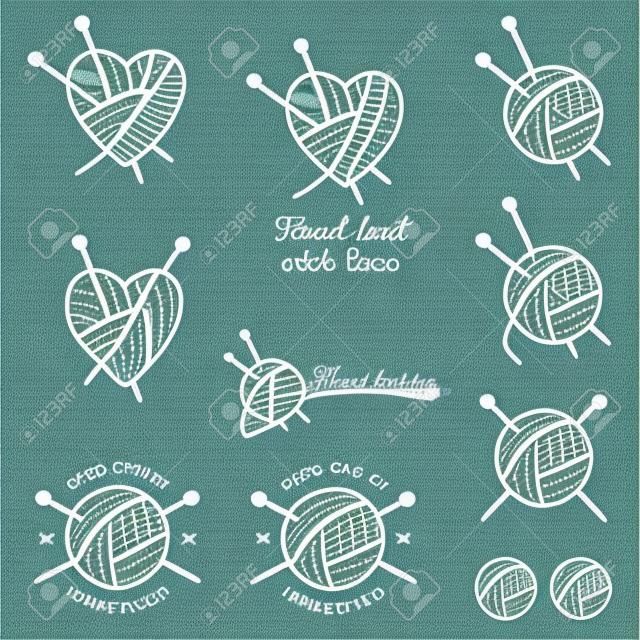 Set of hand knit labels, badges and design elements