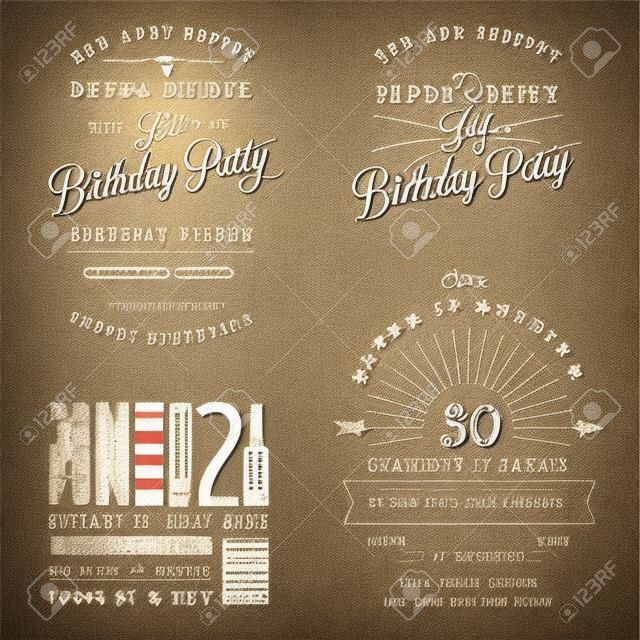 大人の誕生日招待状ヴィンテージの文字体裁の設計要素のセット