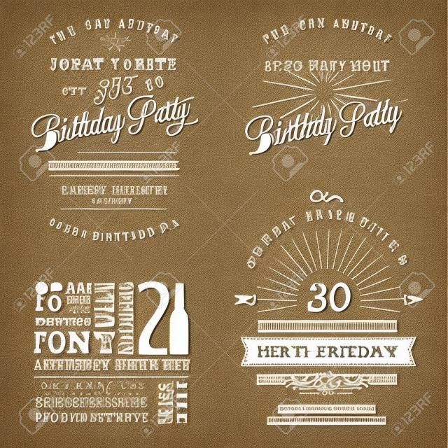 Conjunto de adultos de invitación de cumpleaños elementos de diseño tipográfico de la vendimia