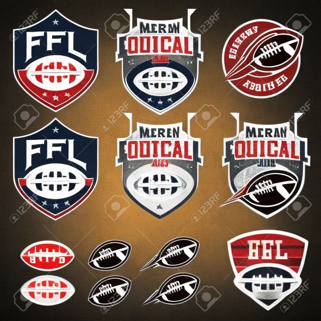 Etiquetas de la liga de fantasía de fútbol americano, emblemas y elementos de diseño