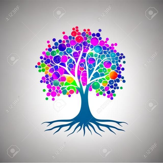 Abstract vibrant tree logo design, root vector - Tree of life logo design inspiration isolated on white background