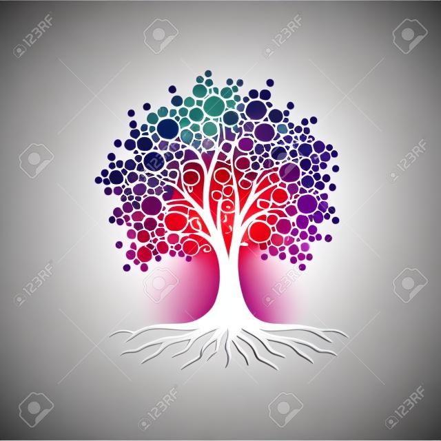 Projeto vibrante abstrato do logotipo da árvore, vetor da raiz - inspiração do projeto do logotipo da árvore da vida isolada no fundo branco