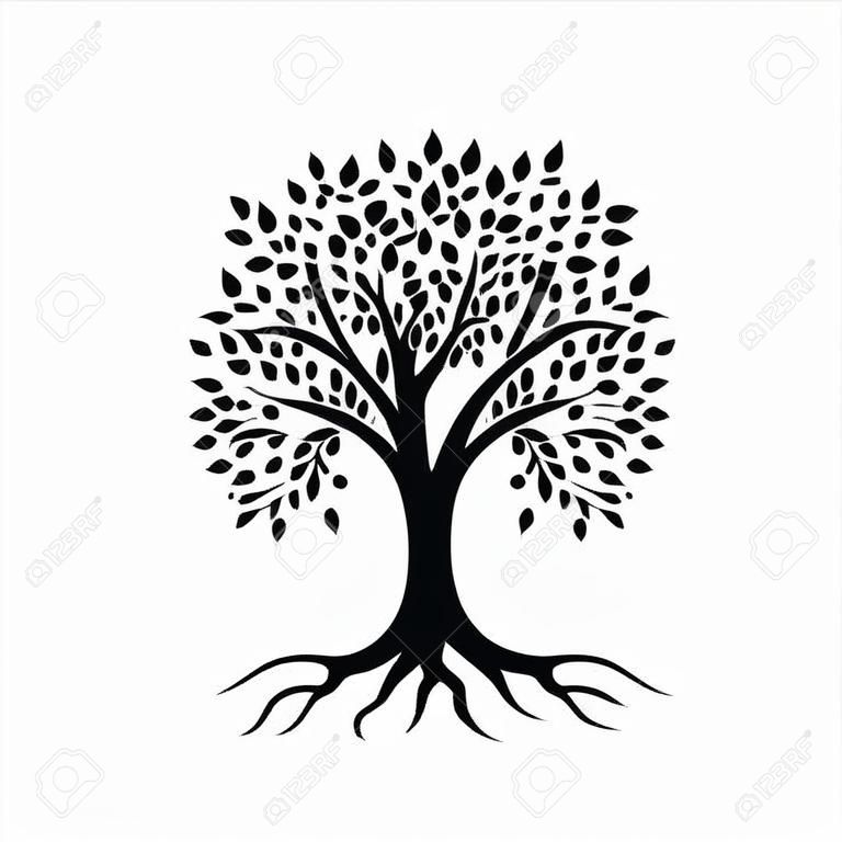 Disegno astratto del logo dell'albero vibrante, vettore della radice - ispirazione del design del logo dell'albero della vita isolato su sfondo bianco