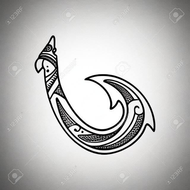 Inspiration de conception de logo de crochet de poisson hawaïen dessiné à la main isolé sur fond blanc