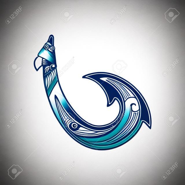 Hand drawn hawaiian fish hook logo design inspiration isolated on white background
