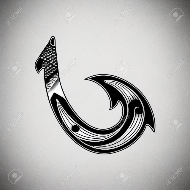 Hand getrokken hawaïaans vishaak logo design inspiratie geïsoleerd op witte achtergrond