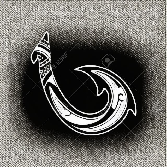 Inspiration de conception de logo de crochet de poisson hawaïen dessiné à la main isolé sur fond blanc