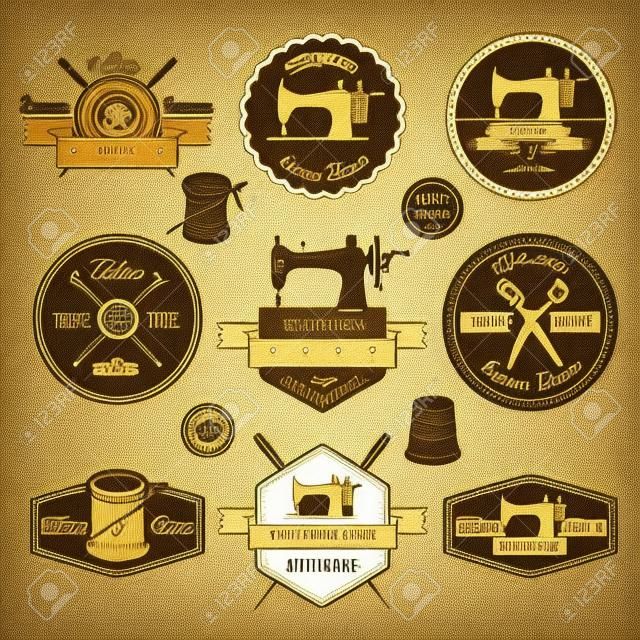 Conjunto de etiquetas de alfaiataria vintage, emblemas e elementos projetados
