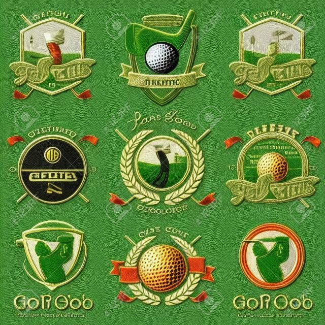 一套老式高尔夫徽章标签徽章和标志