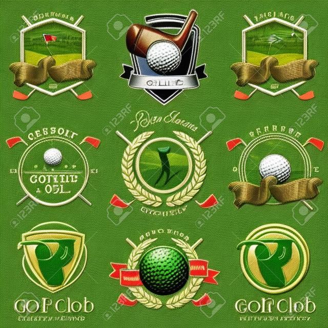 Set di epoca emblemi golf, etichette, distintivi e loghi.