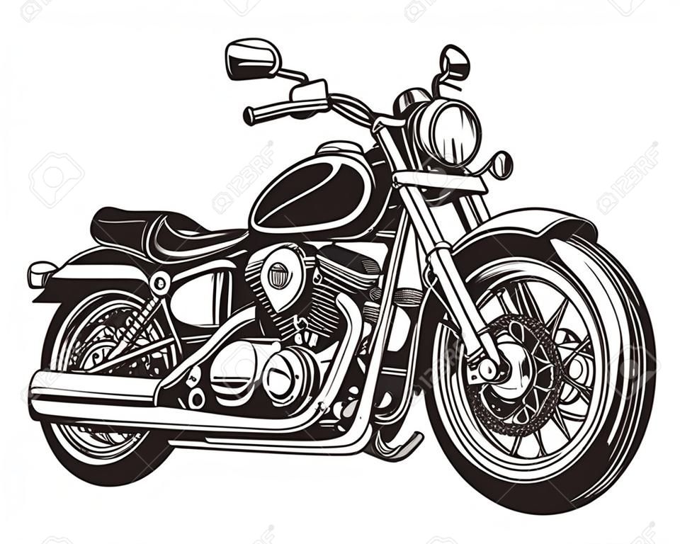 摩托車的矢量插圖隔絕在白色背景。單色風格。