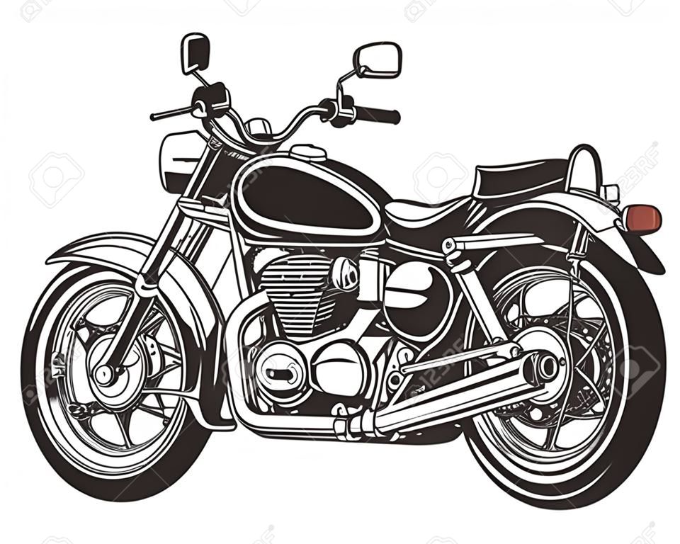 Vector illustration of motorcycle isolated on white background. Monochrome style.