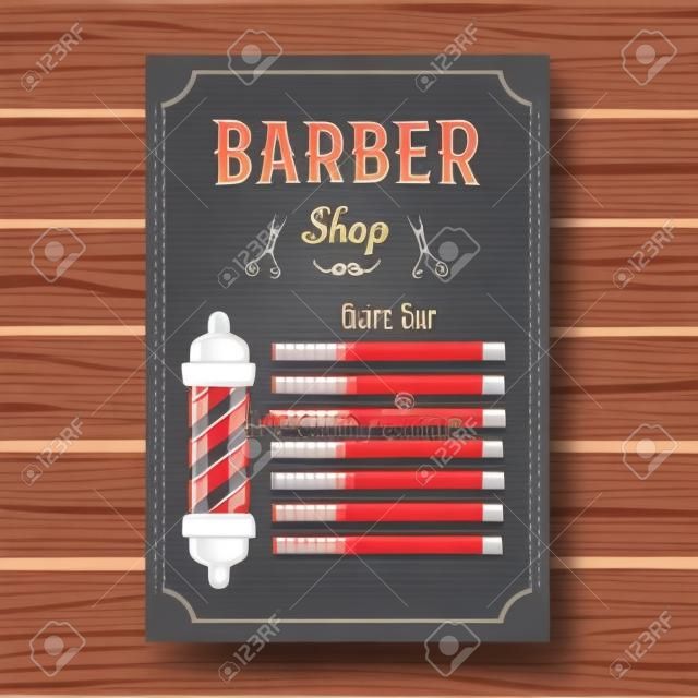 Barber shop colorido preço ou brochura lista com preços nos penteados e cortes de cabelo na ilustração vetorial de mesa