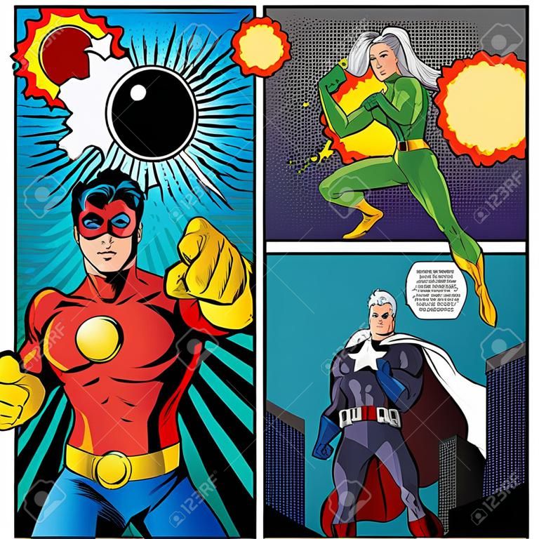 Modelo de página em quadrinhos de super-heróis