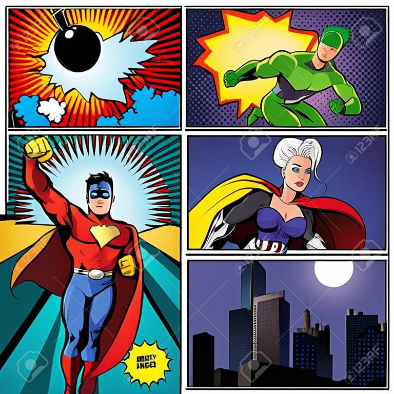 Modelo de página em quadrinhos de super-heróis
