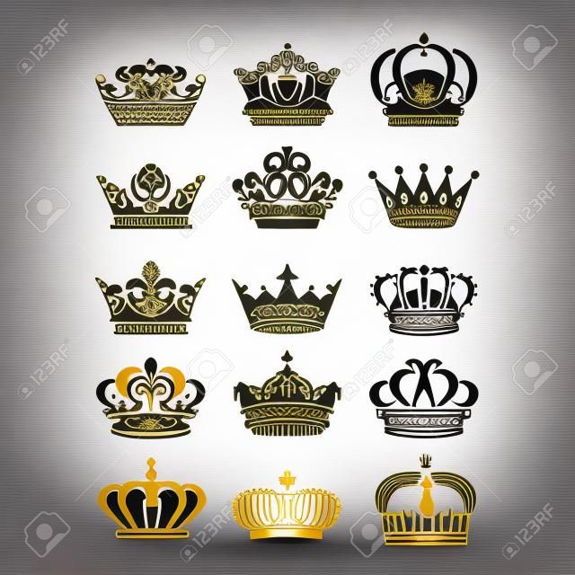 set of royal crown logo design vector