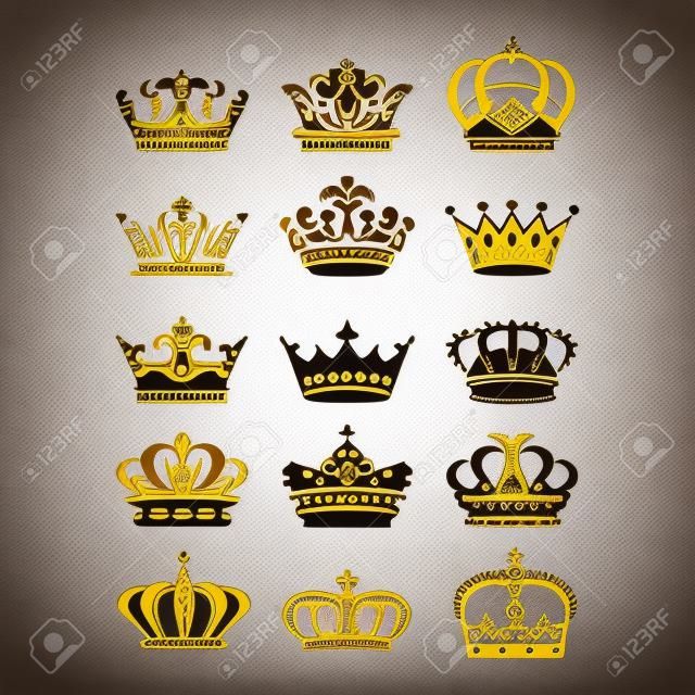 set of royal crown logo design vector