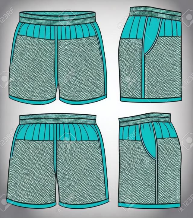 Rugby shorts, front, back and side views. Fully editable handmade mesh. Vector illustration.
