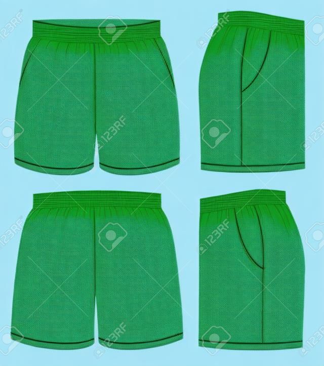 Rugby shorts, front, back and side views. Fully editable handmade mesh. Vector illustration.