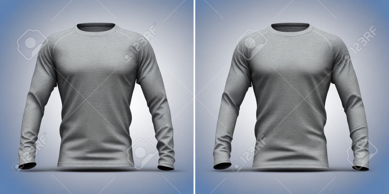 長いラグランスリーブのメンズシャツ。3D レンダリング。含まれるクリッピングパス:全体のオブジェクト、襟、袖。白い背景に隔離されています。モックアップ テンプレートをシャドウしてハイライト表示します。