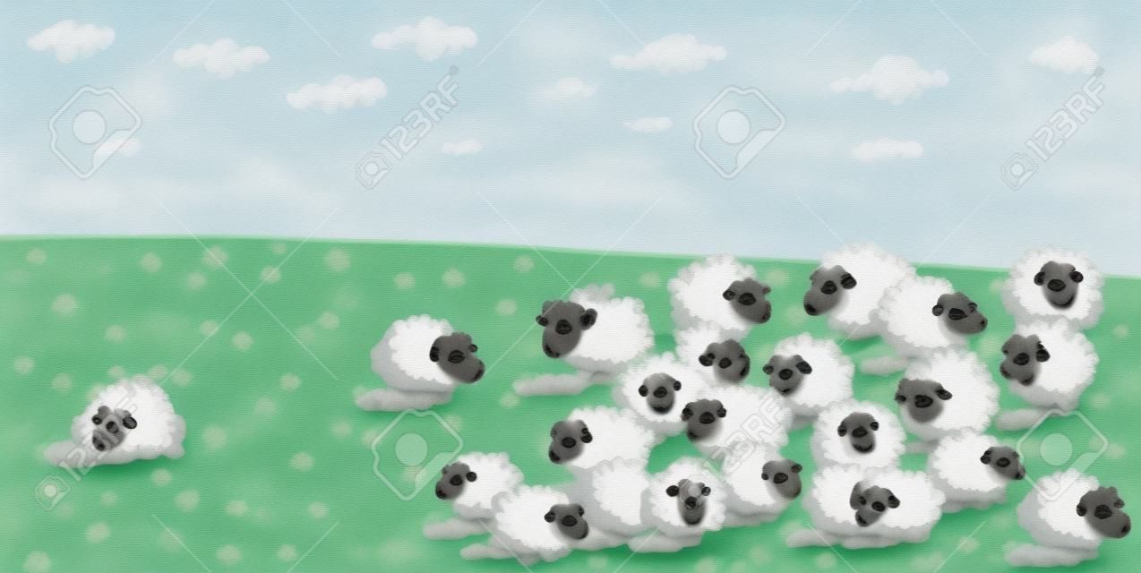 Flock of Sheep and Sheepdog