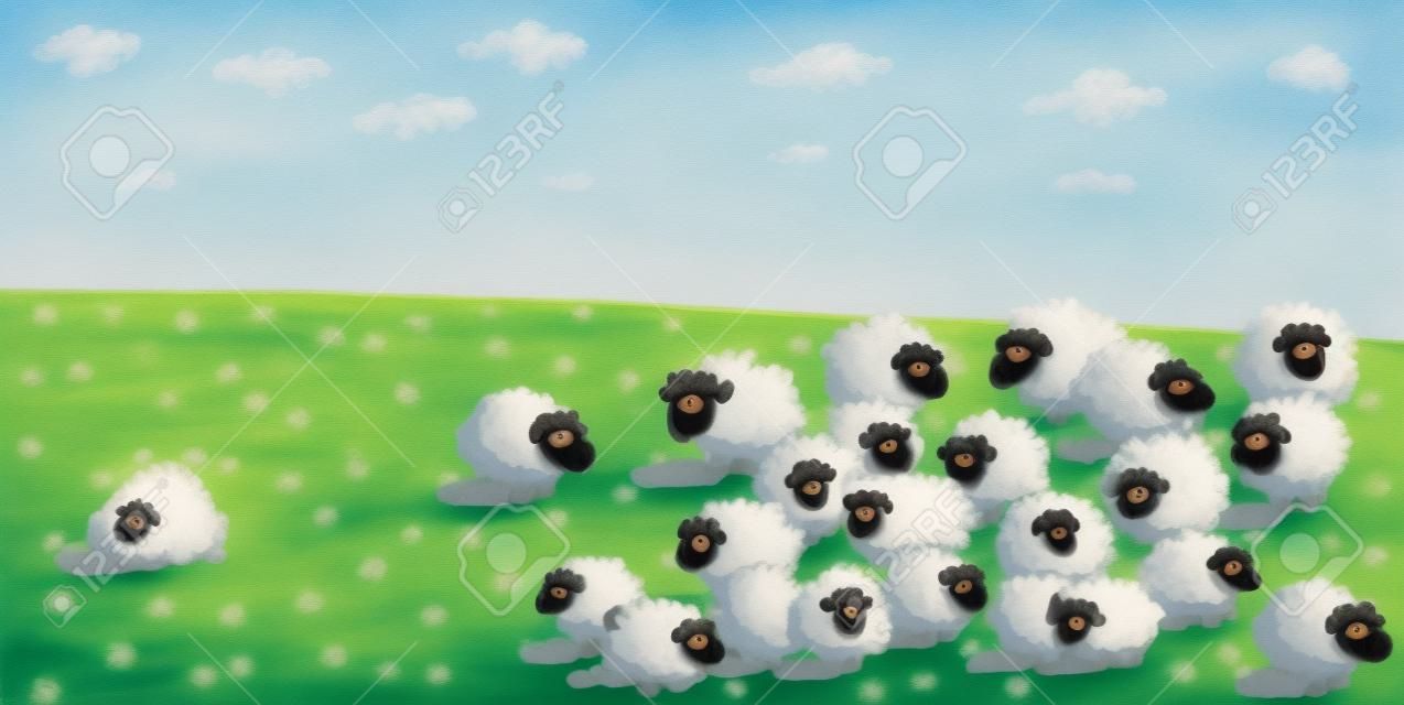 Troupeau de moutons et chien de berger