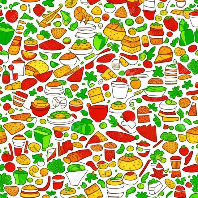 Essen nahtlose Muster (wiederholt) mit Mini-doodle-Zeichnungen (Icons). Illustration im Vektormodus.
