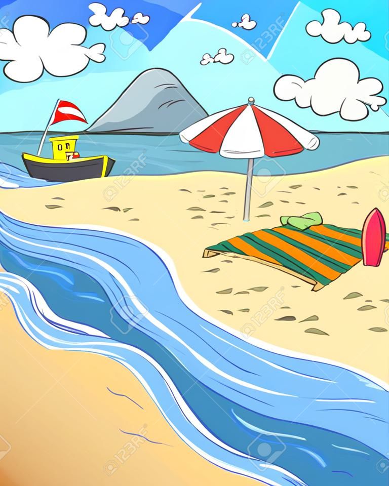 Eine Strandkarikatur-Hintergrundillustration.
