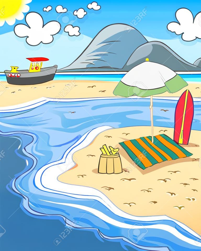 Eine Strandkarikatur-Hintergrundillustration.