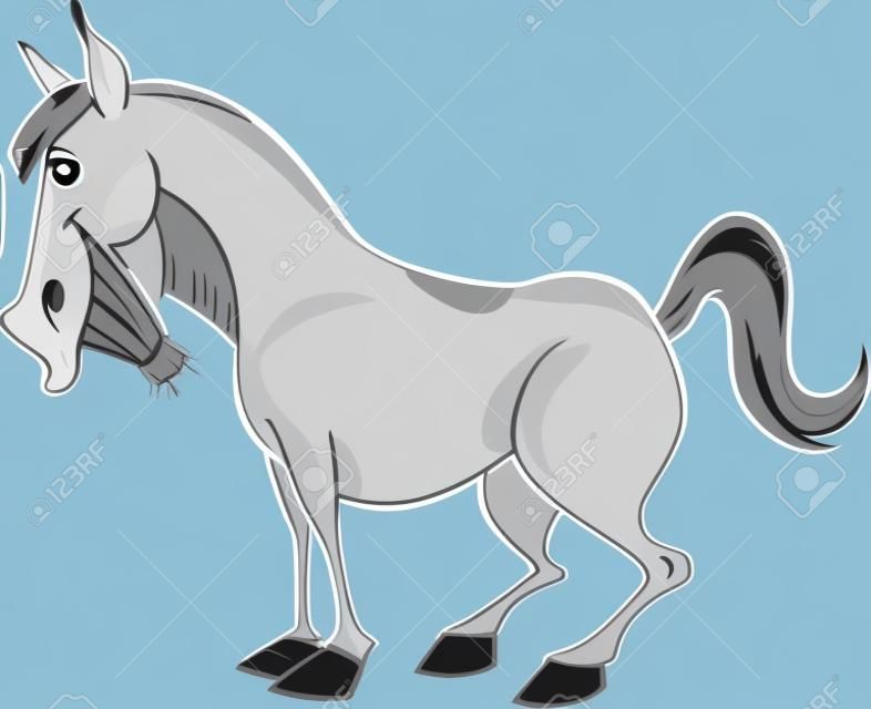Cartoon illustrazione di divertente cavallo grigio