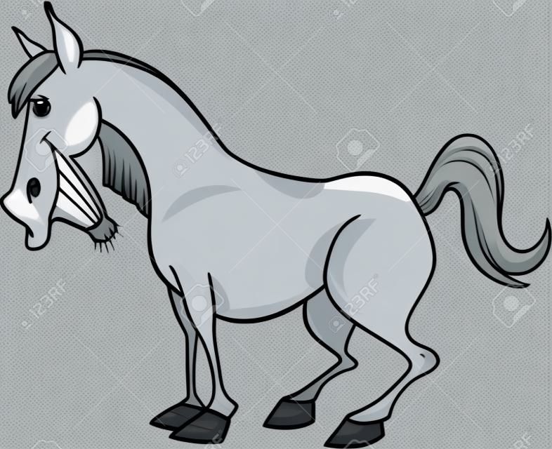 Cartoon illustrazione di divertente cavallo grigio