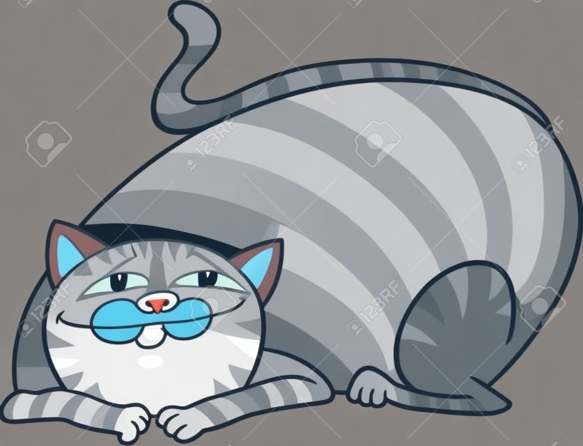 cartoon illustration of cute gray fat tabby cat