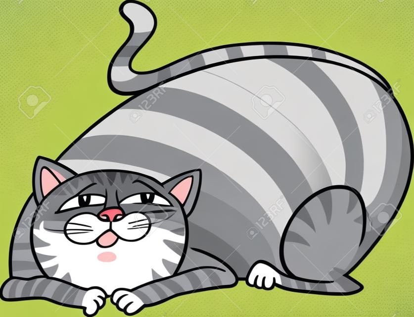 cartoon illustration of cute gray fat tabby cat