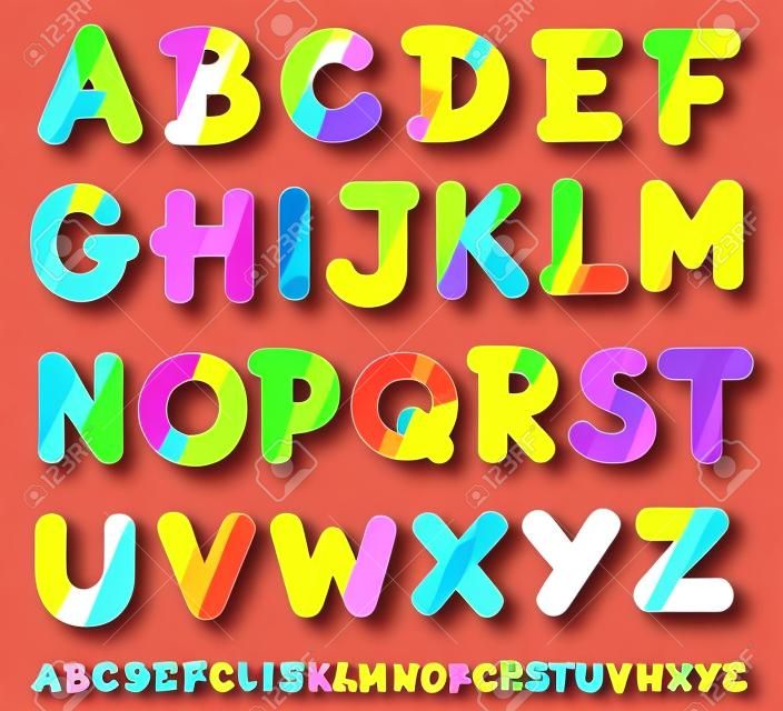 Ilustración de dibujos animados de colores de las mayúsculas del alfabeto para la Educación Infantil