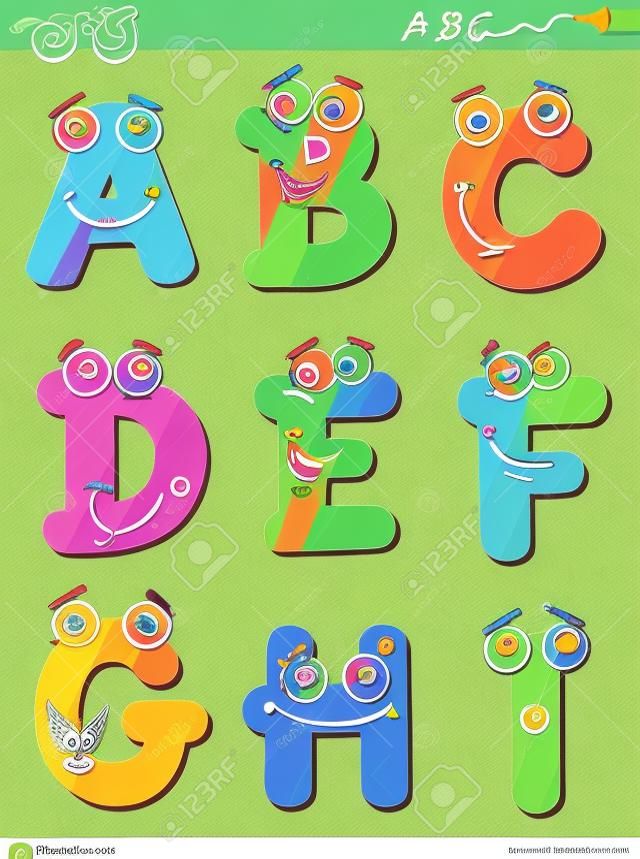 Cartoon Illustration von Funny Großbuchstaben Alphabet von A bis I für Kinder Bildung