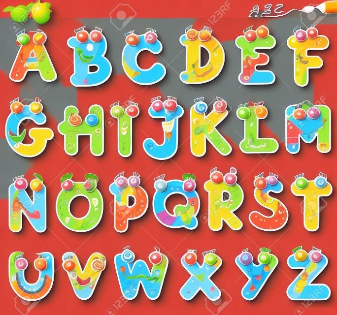Мультфильм иллюстрации смешные Заглавные буквы Азбука для детей Образование