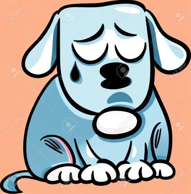可愛悲傷的狗或小狗的卡通插圖