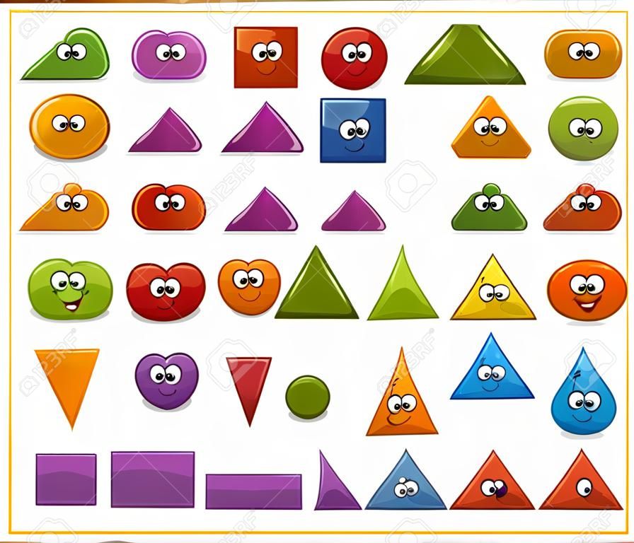 Мультфильм иллюстрация основных геометрических форм забавных персонажей для детей Образование