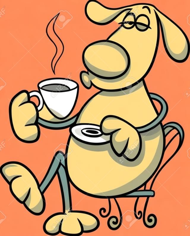 Cartoon Ilustracja Funny Dog Picie postaci kawy