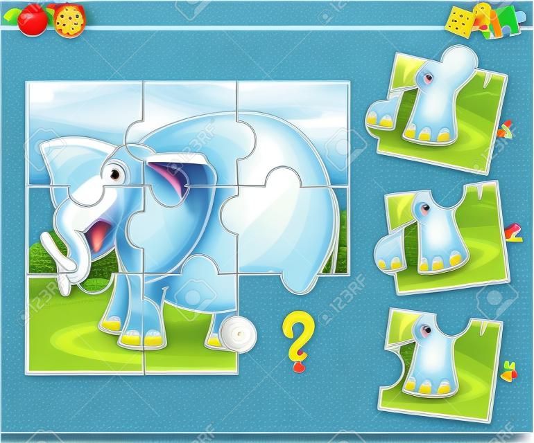Ilustracja Cartoon Puzzle Edukacji gra dla dzieci w wieku przedszkolnym z Elephant