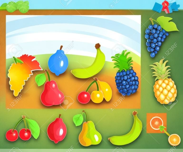 Мультфильм Иллюстрация обучающая игра для детей дошкольного возраста с фруктами