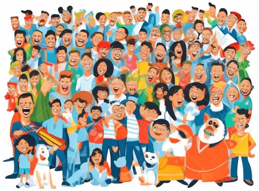 Cartoon Illustration of People Group in the Crowd