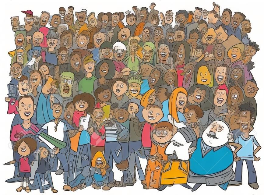 Cartoon Illustration of People Group in the Crowd