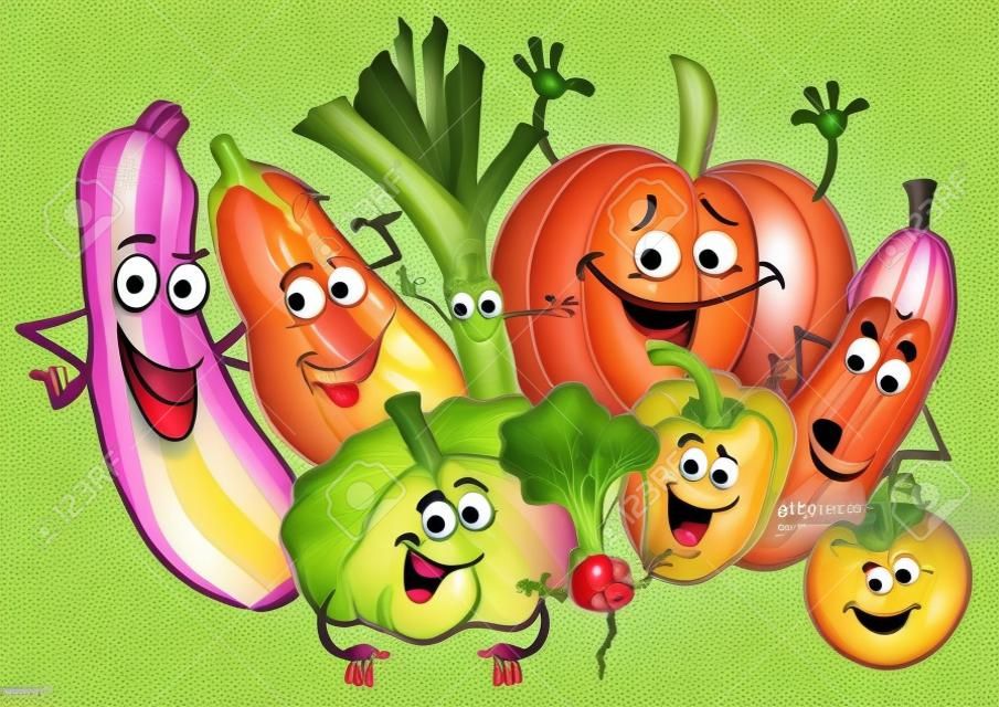 Illustrazione del fumetto del gruppo divertente dei caratteri dell'alimento delle verdure