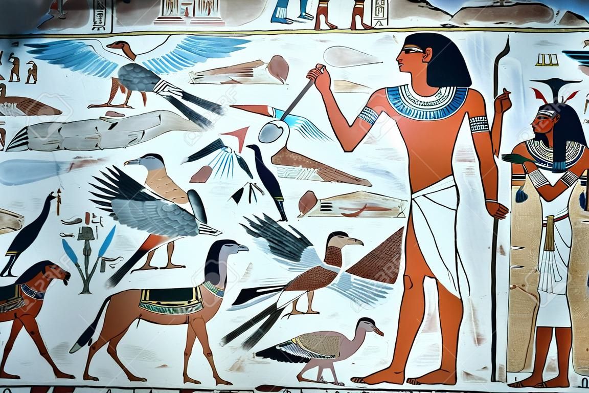 Egypte Hieroglyphics in de vallei van Koningen sluiten detail