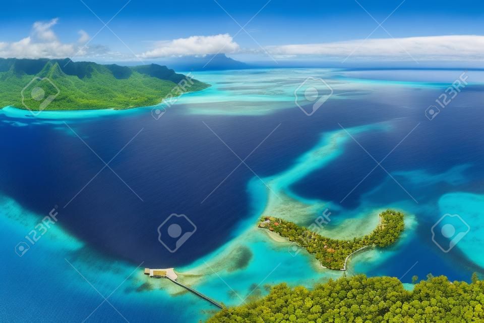 Taha aerial view panorama landscape French Polynesia