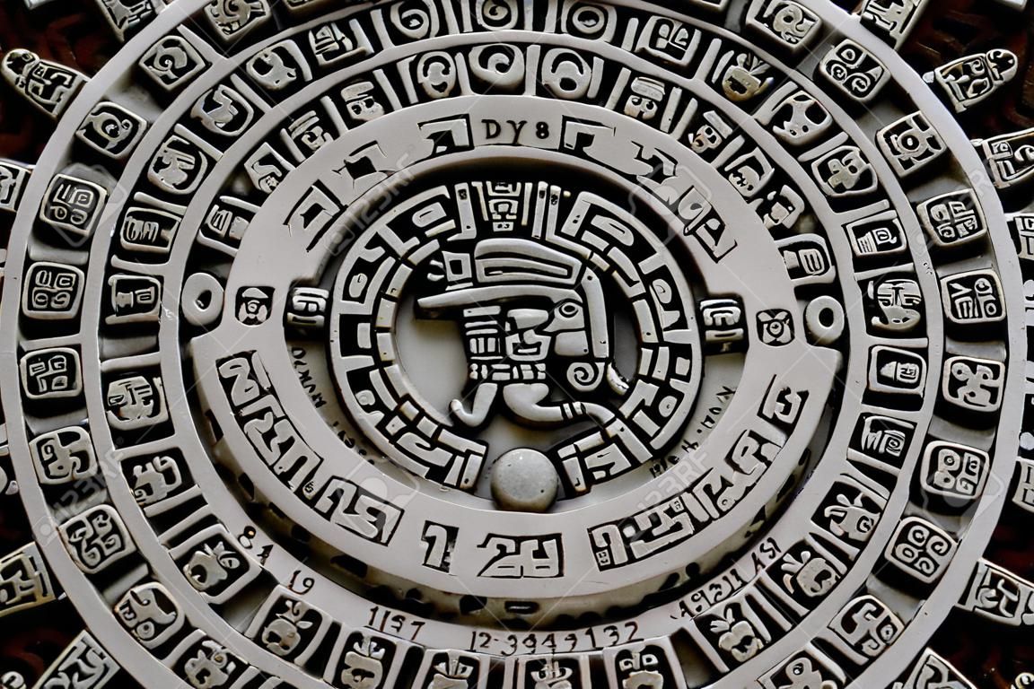 Maya aztec mexican calendar stone close up