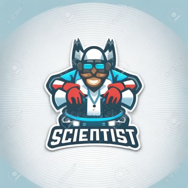 Vector do projeto do logotipo do mascote do cientista com estilo moderno do conceito da ilustração para o emblema, o emblema e a impressão da camisa do t. Ilustração do cientista para o esporte e a equipe do esport.