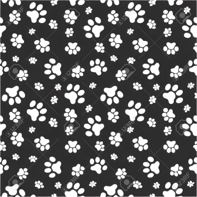 A random sized seamless pattern of dogs paws silhouettes